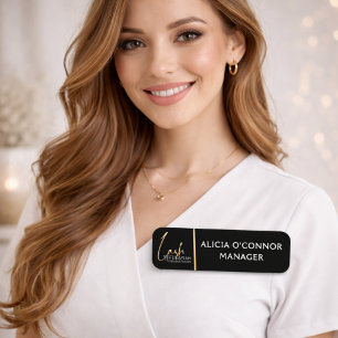 Black & Gold Beauty Namn Märke Lyxig Märkesknapp Namnbricka