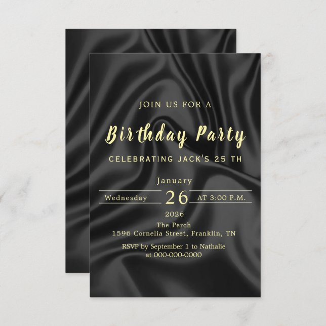 Black & Gold Birthday Invitation Inbjudningar (Fram/baksida)