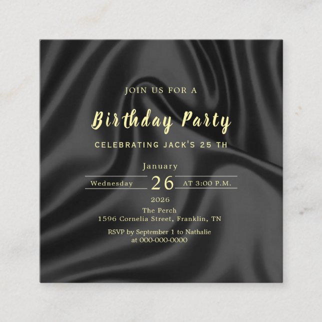 Black & Gold Birthday Invitation Tilläggskort (Framsida)