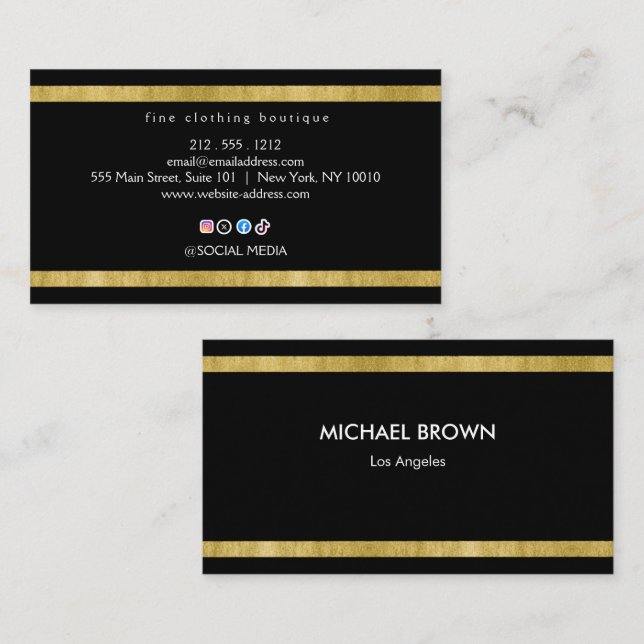 Black Gold Boutique Business Card Minimal Elegant Visitkort (Fram/baksida)