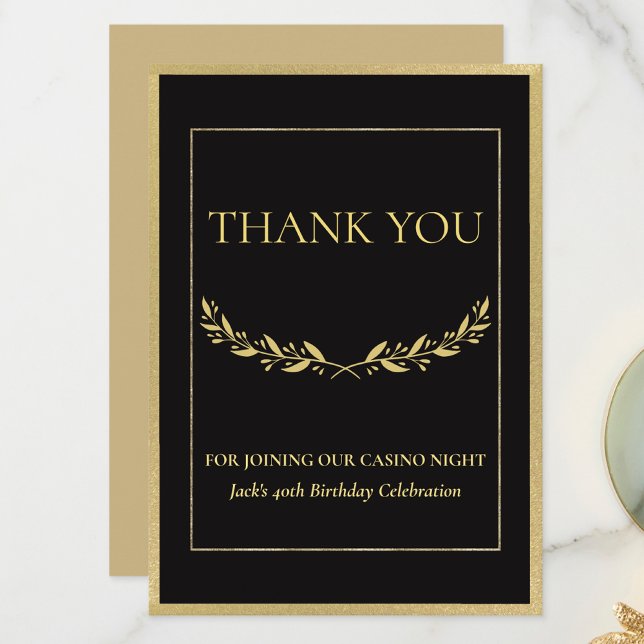 Black & Gold Casino Night Thank You Card Tack Kort (Skapare uppladdad)