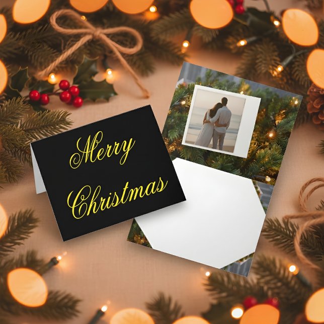 Black & Gold Christmas Card with Custom Photo Tack Kort (Skapare uppladdad)