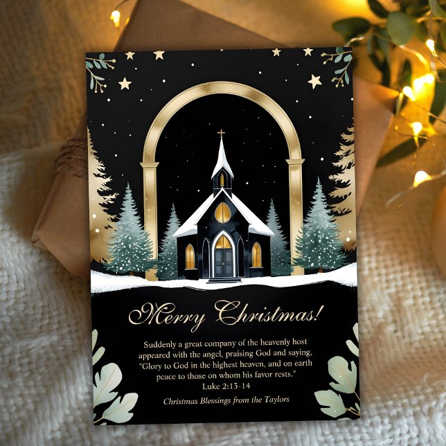 Black Gold Church Bible Verse Christian Christmas Julkort (Black Gold Church Bible Verse Christian Christmas)