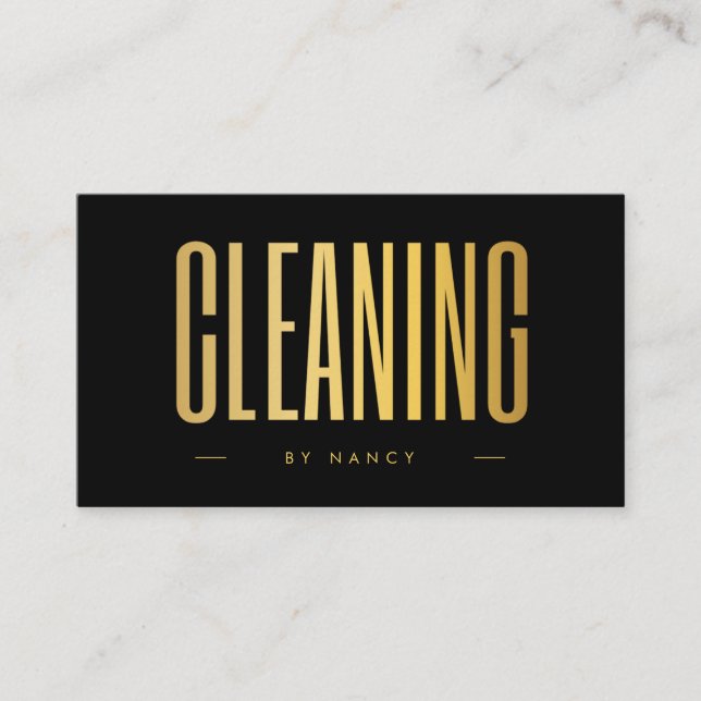 Black & Gold Cleaning Service Minimalist  Visitkort (Framsida)
