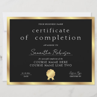 Black & Gold Completion Certificate Business Award