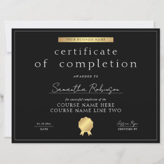 Black & Gold Completion Certificate Course Award