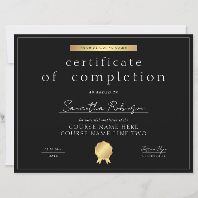 Black & Gold Completion Certificate Course Award (Framsida)