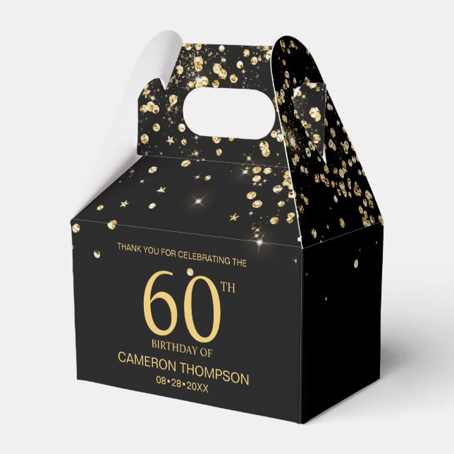 Black Gold Confetti  Elegant custom 60th birthday Presentaskar (Framsidan Sidan)