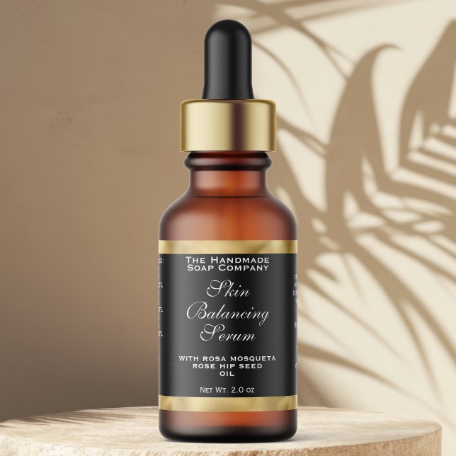 Black & Gold Cosmetics Small Dropper Bottle Label  Adressetikett (Skapare uppladdad)