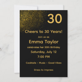 Black & Gold Customizable Birthday Invitation Inbjudningar