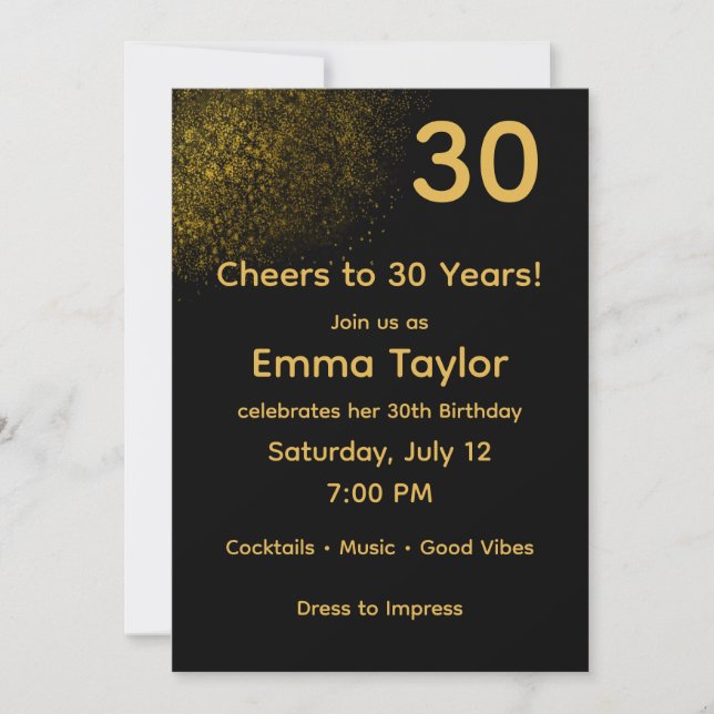 Black & Gold Customizable Birthday Invitation Inbjudningar (Framsida)