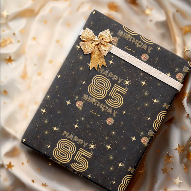 Black Gold Dancing Disco Ball 85th Happy Birthday Presentpapper (Skapare uppladdad)