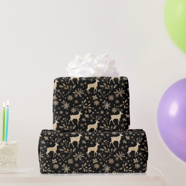 Black & Gold Deer Wrapping Paper | Elegant Holiday Presentpapper (Festgåvor)