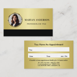 Black & gold design, Logo or Photo in gold circle, Tidsbeställning Kort
