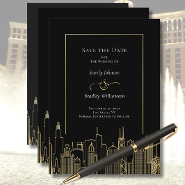 Black Gold Elegant Las Vegas Skyline Save the Date Inbjudningar