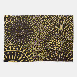 Black Gold Ethnic Floral Pattern Kitchen Towel Kökshandduk