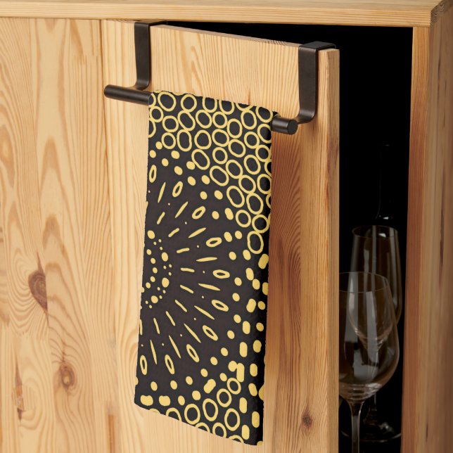 Black Gold Ethnic Floral Pattern Kitchen Towel Kökshandduk (Thirds Fold)