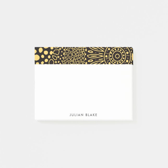 Black Gold Ethnic Floral Personalize Post-it Notes (Framsida)