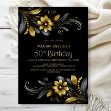 Black Gold Floral 50th Birthday Party