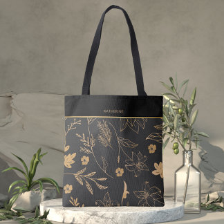 Black Gold Floral Elegant Trendy Stylish Tygkasse
