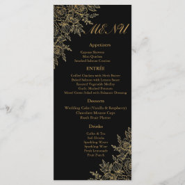 Black Gold Floral Glam Wedding Reception Menu Card Meny
