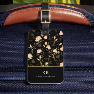 Black Gold Floral Pattern Trendy Stylish Bagagebricka