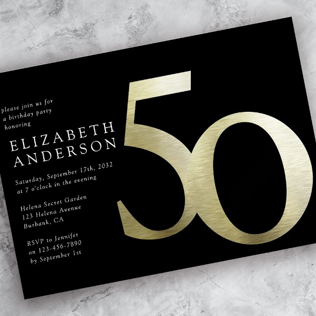Black Gold Foil 50:e födelsedagen Inbjudningar (Skapare uppladdad)