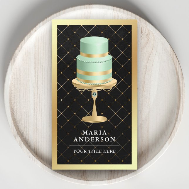 Black Gold Foil Anpassningsbar Mint Grönt Cake Bak Visitkort (Skapare uppladdad)