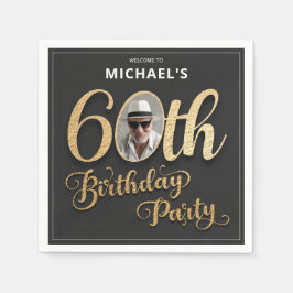 Black Gold Foil Anpassningsbar Photo 60 Birthday Pappersservett