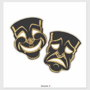 Black Gold Foil Comedy and Tragedy Theater Klistermärken