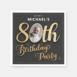 Black Gold Foil Custom Photo 80th Birthday  Pappersservett