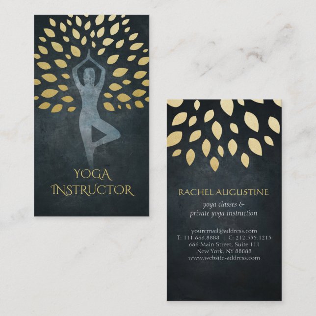 Black & Gold Foil Löv with Yoga Meditation Pose Visitkort (Fram/baksida)