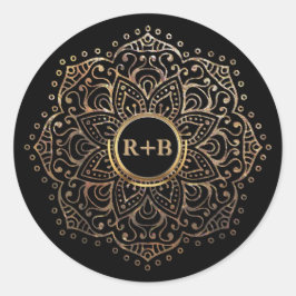 Black Gold Foil Mandala Boho Wedding Favor Runt Klistermärke