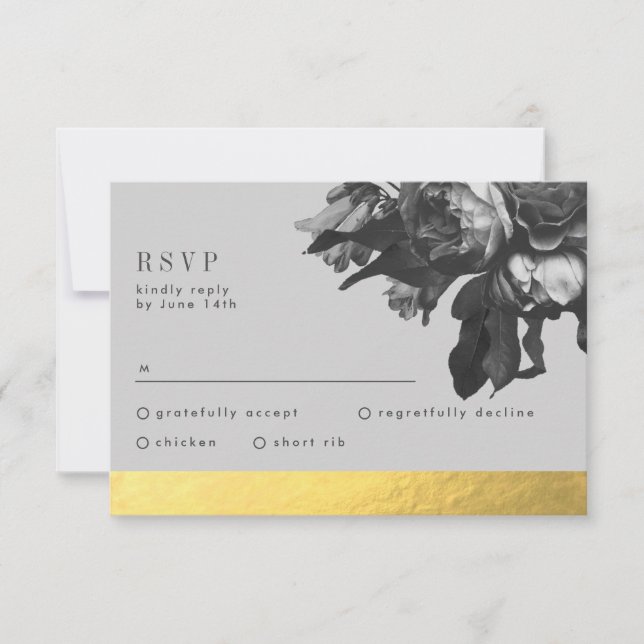 Black Gold Foil Rand Bukett med rosor Bröllop OSA Kort (Framsida)