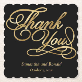 Black & Gold Foil Tack Calligraphy Bröllop Underlägg Papper