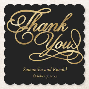 Black & Gold Foil Tack Calligraphy Bröllop Underlägg Papper