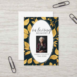 Black & Gold Funeral Memorial Prayer Photo Card Visitkort