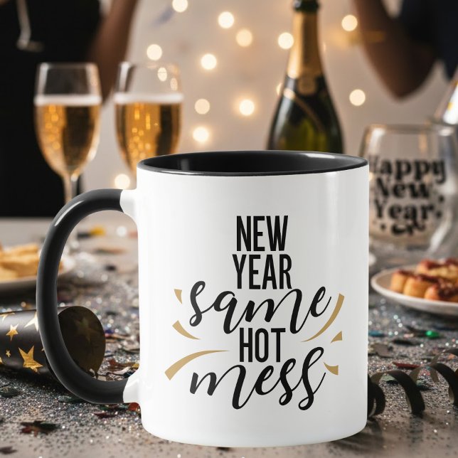 Black Gold Funny New Year Same Hot Mess Typography Mugg (Skapare uppladdad)