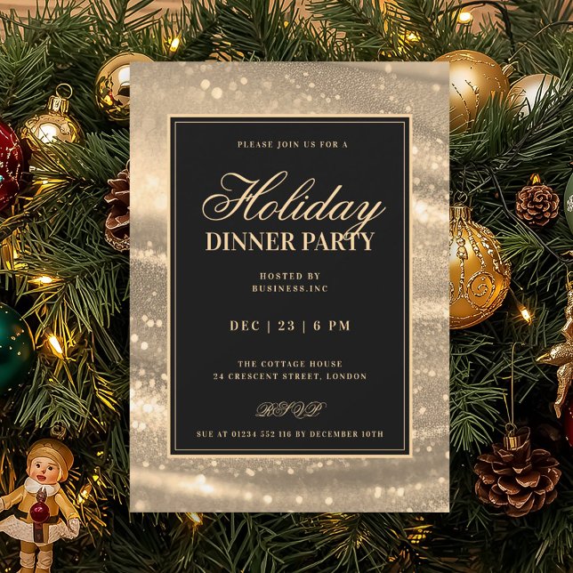 Black & Gold Glam Sequins Holiday Dinner Party Inbjudningar (Black & Gold Glam Sequins Holiday Dinner Party Invitation)