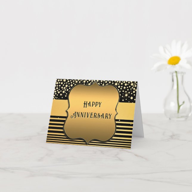 Black Gold Glitter Anniversary Card Kort (Liten växt)
