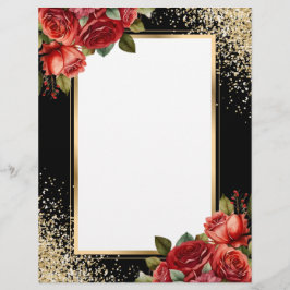 Black Gold Glitter Red Roses Brevhuvud