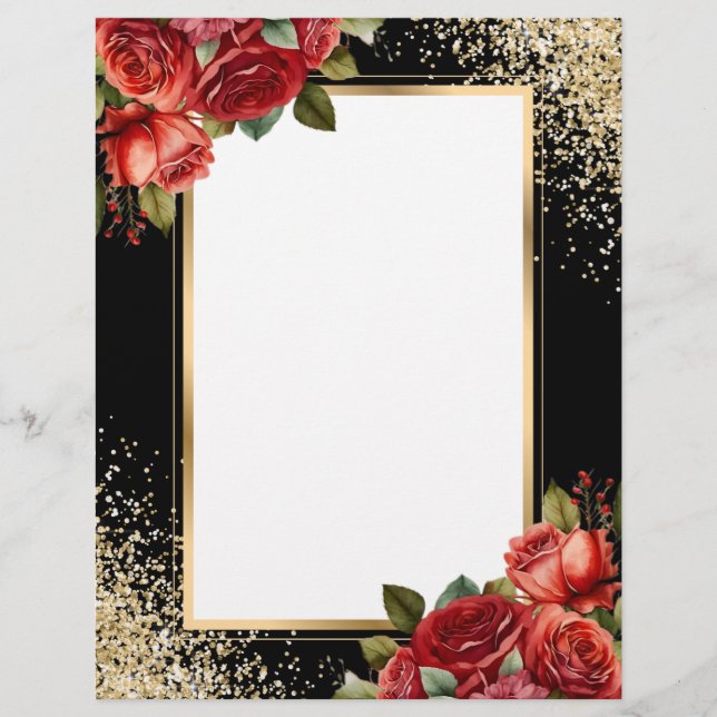 Black Gold Glitter Red Roses Brevhuvud (Framsida)