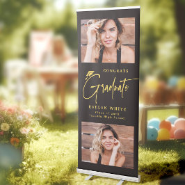 Black Gold Grad Cap Script Photo Graduation Party