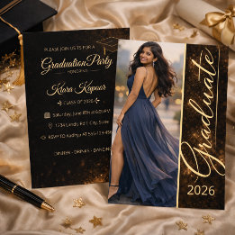 Black Gold Grad Glow Invitation Inbjudningar