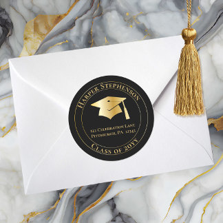 Black Gold Graduation Cap Class of 2026 Return Add Runt Klistermärke