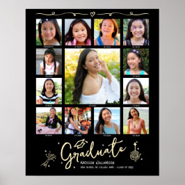 Black Gold Graduation K–12 Photo Collage Doodles Poster