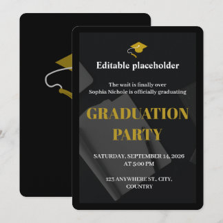 Black Gold Graduation Party Editable Invitation Inbjudningar