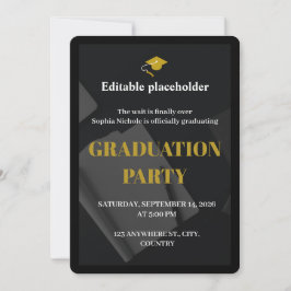Black Gold Graduation Party Editable Invitation Inbjudningar