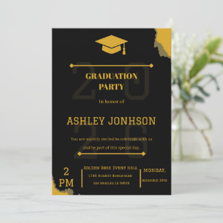 Black Gold Graduation Party Invitation 2026 Julkort