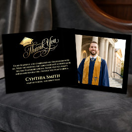 Black & Gold Graduation Thank You Card  Tack Kort